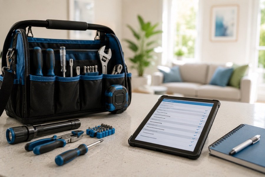 Professional tool kit and property maintenance checklist