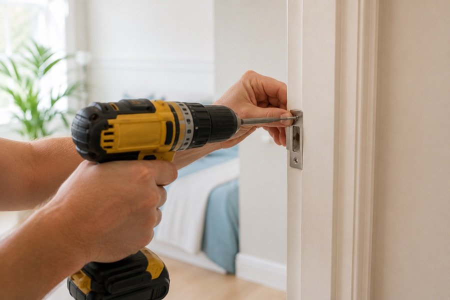 Installing a door fixture with a cordless drill